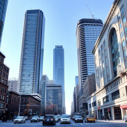 Photo du centre-ville de Montr√©al avec des gratte-ciel modernes et des rues anim√©es